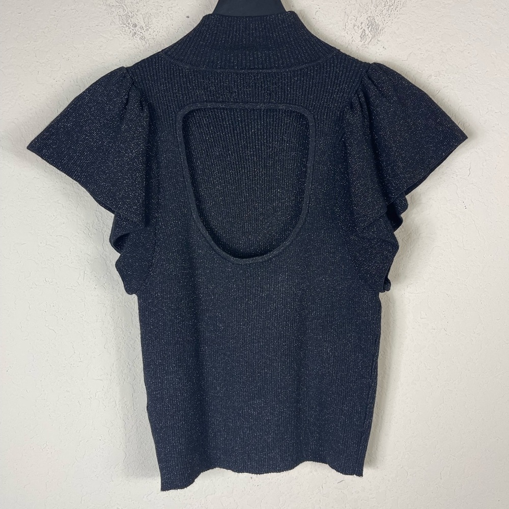 Anthropologie Maeve Glitter Flutter Muscle Sleeve Sweater in Black Size Small - Picture 10 of 10